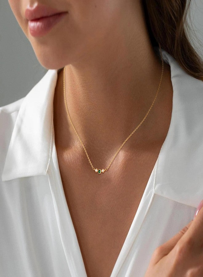 MFRYK Gold Necklace For Women,14K Gold Plated Emerald May Birthstone Necklaces for Women,Dainty Blue Green Pink Purple Cubic Zirconia Diamond Gemstone Choker Necklace,Mothers Birthday Jewelry Gift - Image 3